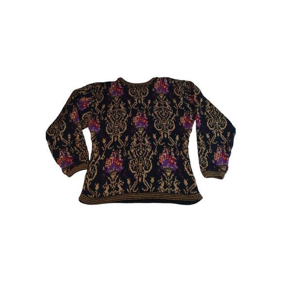 Anne Pinkerton M Vintage Floral Gold Lame Sweater – 90s Grannycore Glam - Picture 2 of 9